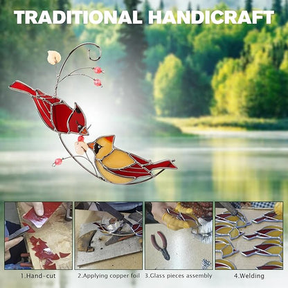 Ciarain Cardinal Suncatcher Stained Glass for Window Hangings, Red Birds Suncatchers for Windows, Cardinal Sun Catcher Gifts for Women,Best Gift for Christmas,Memorial Gifts for Loss of Loved One
