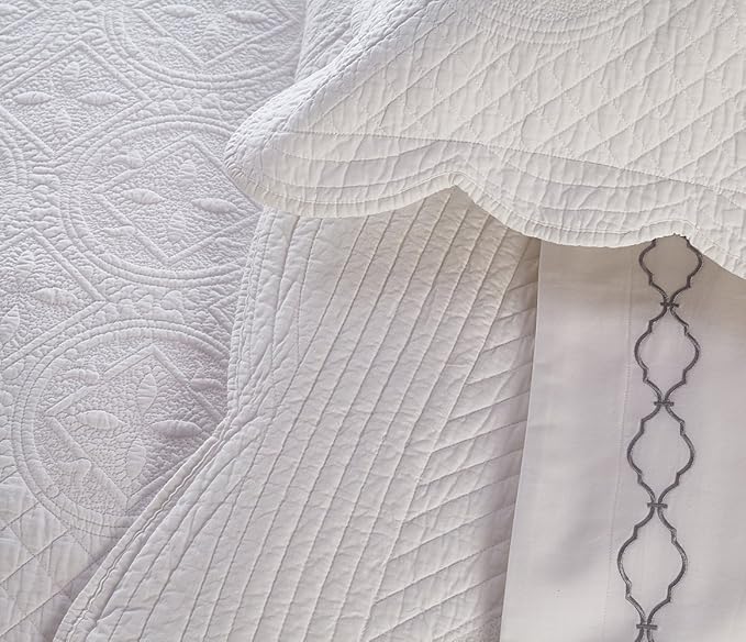 Calla Angel Sage Garden Luxury Pure Cotton Quilt, Queen, White