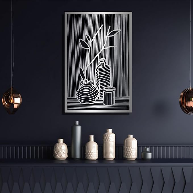 Metal Vertical Abstract Minimalist Modern Wall Art, Vase Metal Wall Decor, Minimalist Art, Abstract Line Wall Decor, Line Art for Living Room Bedroom Decor (Gold, 48 x 32 inches / 121 x 81 cm, Vase Decoration)