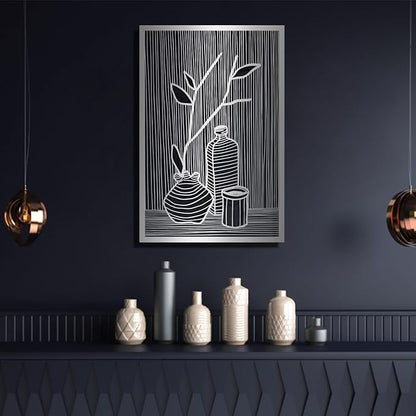 Metal Vertical Abstract Minimalist Modern Wall Art, Vase Metal Wall Decor, Minimalist Art, Abstract Line Wall Decor, Line Art for Living Room Bedroom Decor (Black, 30 x 20 inches / 76 x 51 cm, Vase Decoration)