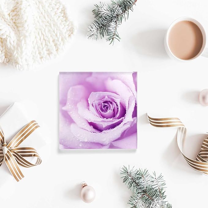 Acrylic Decorative for Home Decor Beautiful Purple Rose With Morning Dew Nurse Presents for Women - Presents for Women Friends - Holiday Presents,Inexpensive Thank You Presents Ideas