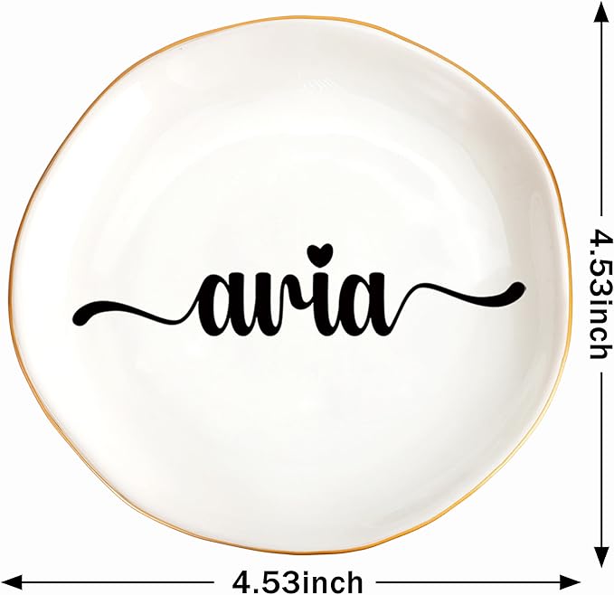 JoycuFF Aria Personalized Name Ceramic Jewelry Tray, Mothers Day Christmas Anniversary Engagement Birthday Gifts for Women Couples, Trinket Dish for Rings Earrings Necklaces Bracelets Keys