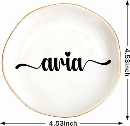 JoycuFF Aria Personalized Name Ceramic Jewelry Tray, Mothers Day Christmas Anniversary Engagement Birthday Gifts for Women Couples, Trinket Dish for Rings Earrings Necklaces Bracelets Keys