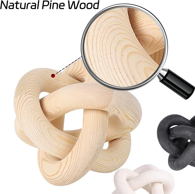 3 Link Hand Carved Wood Knot, Wood Chain Link Decor, Rustic Decorative Objects for Home, Living Room, Bedroom, Coffee Table, Modern Farmhouse Shelf Decor (Black)