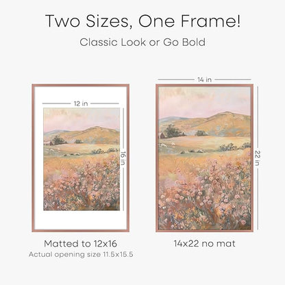 Homeforia 14x22 Picture Frame Mocha, High End Metal 14 x 22 Poster Frames with Mat 12 x 16 for Photo, 14x22 Mocha Frame Matted to 12x16 inch Print, 22x14 Thin Frame, Tempered Glass, Wall Kit, Set of 1