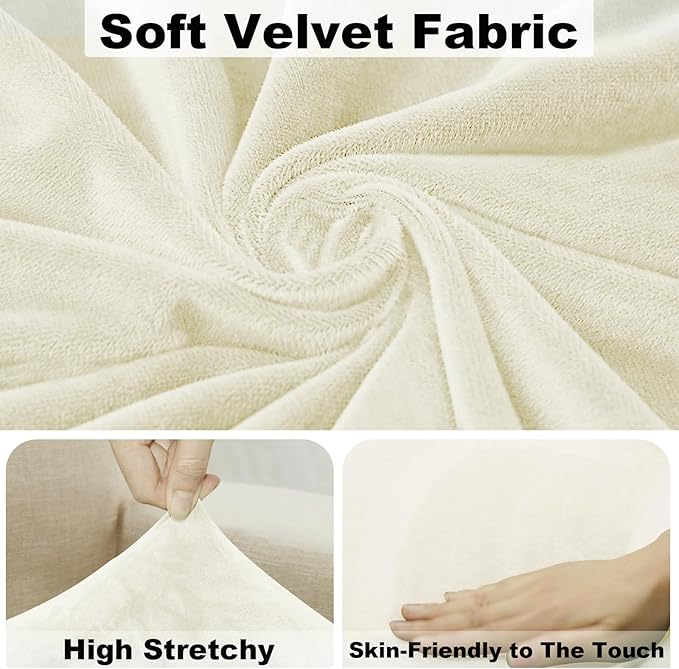 NAISI Sectional Couch Cover 1 Piece Velvet Separate Chaise Lounge Cover Soft Stretch Sofa Slipcovers for Left/Right Chaise Sectional Couch(Chaise Lounge,Cream)