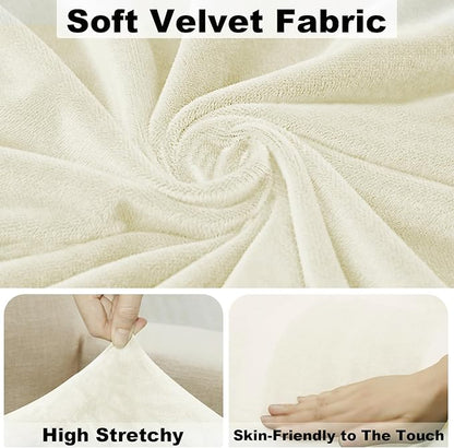 NAISI Sectional Couch Cover 1 Piece Velvet Separate Chaise Lounge Cover Soft Stretch Sofa Slipcovers for Left/Right Chaise Sectional Couch(Chaise Lounge,Cream)