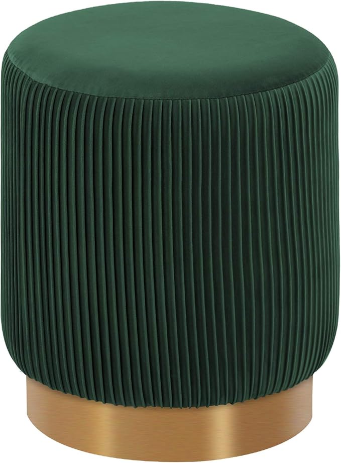 DUHOME Modern Round Velvet Ottoman Footrest Vanity Stool Dark Green