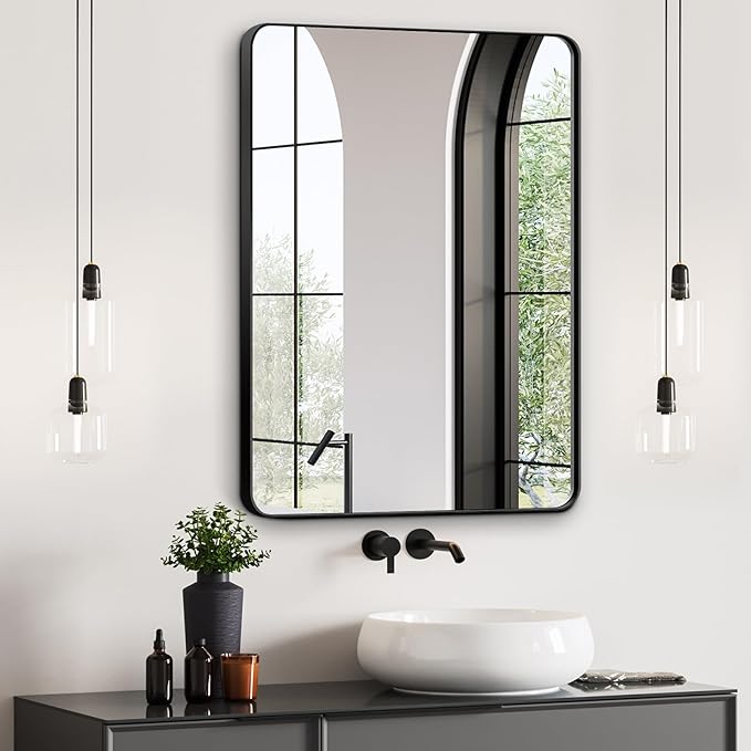Bathroom Mirrors for Over Sink,1Pcs 24x36Inch Vanity Mirrors for Wall,Black Metal Frame Rectangle Mirrors for Bathroom Farmhouse Restroom,Hangs Horizontally or Vertically