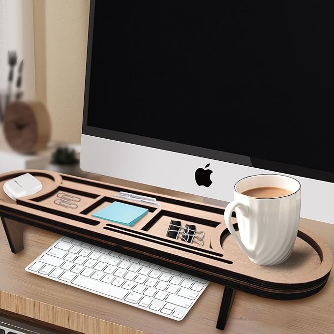 Boxwood Craft Desktop Organiser, Multi-Compartment Office and Home Desk Organiser, Suitable for Home, Workplace, Cubicle and School Supplies Storage - Wooden Pencil Holder Tray