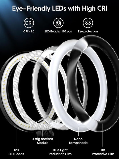 Selfie Ring Light with Stand and Phone Holder,Overhead Phone Mount with 10.5" Ring Lights,Desk Circle Lingt with Tripod Adjustable Shooting Arm for Video Recording,YouTube,TikTok,Live Streaming