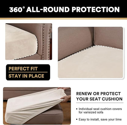 PrinceDeco Stretch Velvet Couch Cushion Covers for Individual Cushions Sofa Cushion Covers Seat Cushion Cover, Sofa Covers Washable, Cushion Sofa Covers for Sectional Couch - Ivory
