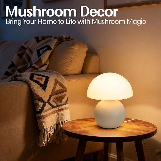 Cute Small Mushroom Lamp Decor,USB-Plug in Bedside Table Lamps with 3-Temperature LED Bulb Dimmable,Modern Aesthetic Home Decor for Livingroom/Bedroom/Dorm/Nursery (White with Plug)