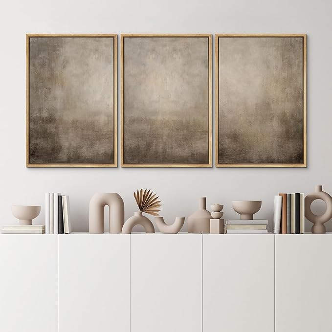 MUDECOR Framed Wall Art Print Set Neutral Abstract Landscape Illustrations Modern Art Boho Decorative Colorful Chic for Living Room, Bedroom, Office - 24"x36"x3 Natural