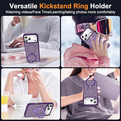 Compatible with iPhone 17 Pro Case with Invisible Magnetic O-Ring Stand Military-Grade Translucent Phone Case for iPhone 17 Pro 6.3" [Compatible with Mag-Safe][Great Grip Feeling], Purple