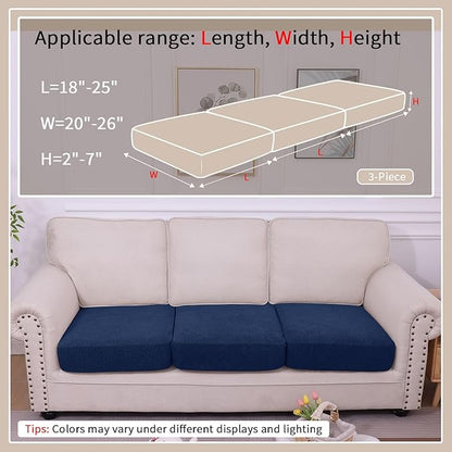 hyha Waterproof Couch Cushion Covers, Waterproof Sectional Couch Covers for 3 Cushion Sofa for Pets, Stretch Sofa Slipcover Washable with Elastic Bottom(3 Packs, Navy)