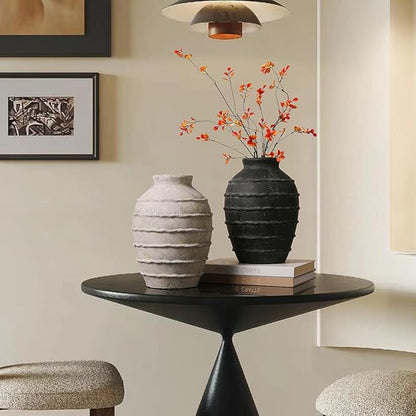 Kokrose Black Terracotta Vase, Black Vases Home Decor for Centerpieces, Large Vintage Rustic Flower Vase for Home Decor, Pottery Ceramic Vases, Table Top Fireplace Mantel Decor