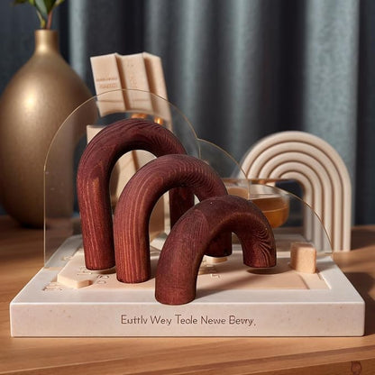 3Pcs Wood Arch Decor Accents - Home Book Table Decorative Rustic Arch Decor Modern Boho Minimalist Coffee Table Bookshelf Living Room Entryway Aesthetic Decorations Objects (Wine Red)