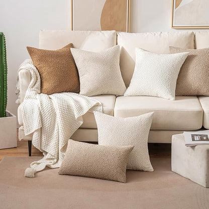 MIULEE Textured Boucle Throw Pillow Cover Beige Accent Solid Lumbar Pillow Case Decorative Soft Pack of 1 Couch Cushion Chair Sofa Bedroom Livingroom Home Decor,12x20 Inch