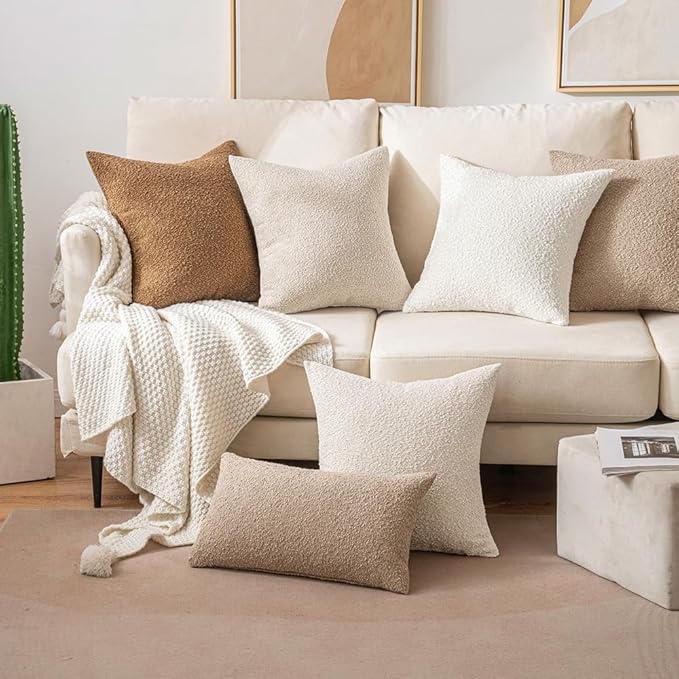 MIULEE 22x22 Inch Decorative Euro Sham Throw Pillows for Bed Set of 2 Textured Boucle Neutral Winter Throw Pillow Covers Khaki Accent Solid Euro Couch Pillowcases Sofa Livingroom Home Decor