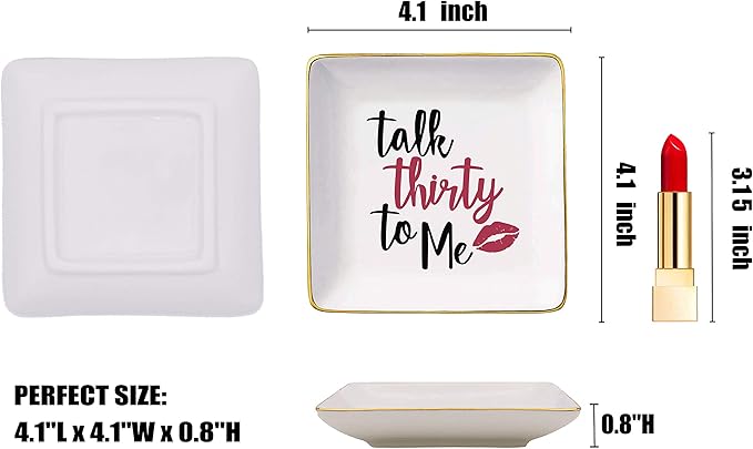 Talk Thirty To Me – Ceramic Jewelry Holder Ring Dish Trinket Box Tray – 30th Birthday Gifts for Women - 30 years old Gifts for Wife, Sister,Daughter, Girlfriend, Best Friends