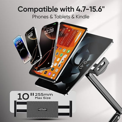 Urmust Tablet Stand for Desk, Adjustable iPad Holder Clamp Mount, 360° Rotation, Sturdy Aluminum Tablet Arm Mount for 4.7"-15.6" iPad Pro/Air/Mini, iPhone, Galaxy Tab, for Kitchen, Work, Video Call