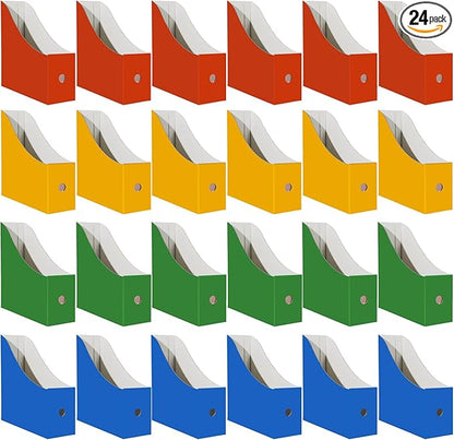 Limitliho Cardboard Magazine Holder (24 Pack), Sturdy Book Bins for Classroom, Vertical File Folder Organizer, 10.6'' 10.2'' 3.5'' Inch Magazine Rack (Multi-Color, 24 Pack)