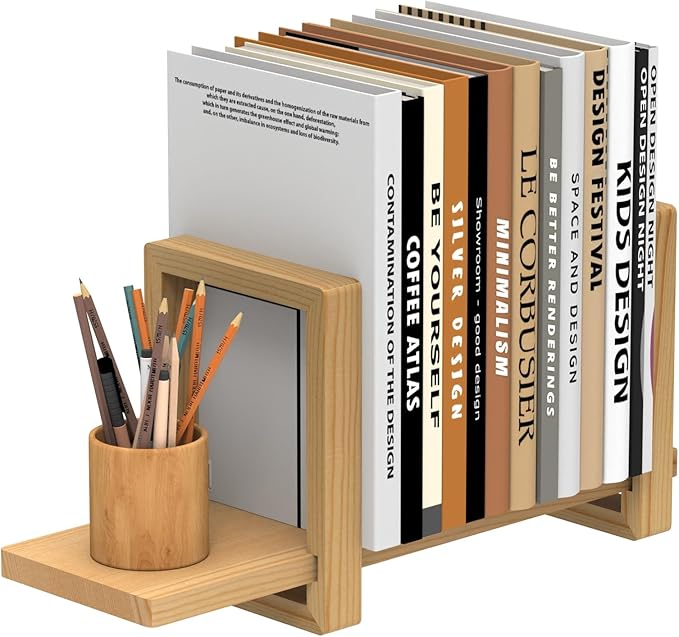 Adjustable Table Top Bookshelf Wooden Desktop Bookshelf Retro Mini Book Shelf Organizer Desk Bookshelves Magazine Files Letters Holder Racks for Home Office Supplies, Tabletop Book Storage Rack