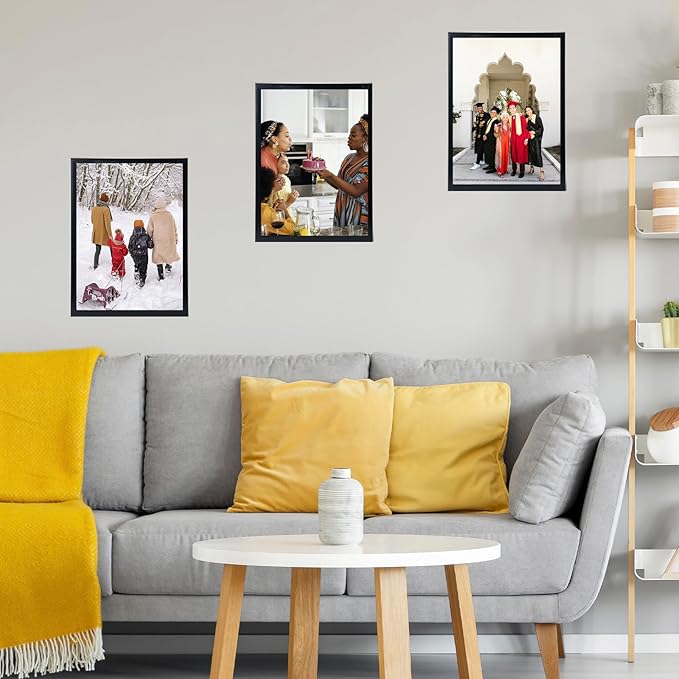 12x17 Black Picture Frame Set of 2, Horizontal and Vertical Formats for Wall Hanging, 12 x 17 Wall Gallery Poster Photo Frames with Shatter Resistant Plexiglass, 2 Pack, Black