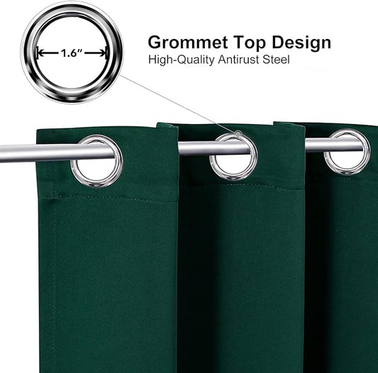 ChrisDowa Grommet Blackout Curtains for Bedroom and Living Room - 2 Panels Set Thermal Insulated Room Darkening Curtains (Forest Green, 42W x 63L)