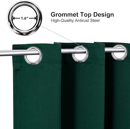 ChrisDowa Small Window Curtains 50 inches Long for Bedroom - Grommet Short Thermal Insulated Room Darkening Curtains for Kitchen (2 Panels, Forest Green, 29 x 50 Inch)