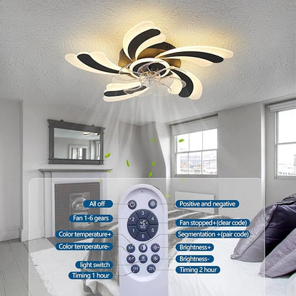 Ceiling Fan with Lights Remote Control, Black Modern Ceiling Fan with Light, 3 Light Color 6 Speeds Low Profile Flush Mount Ceiling Fan for Kitchen Bedroom Living Room