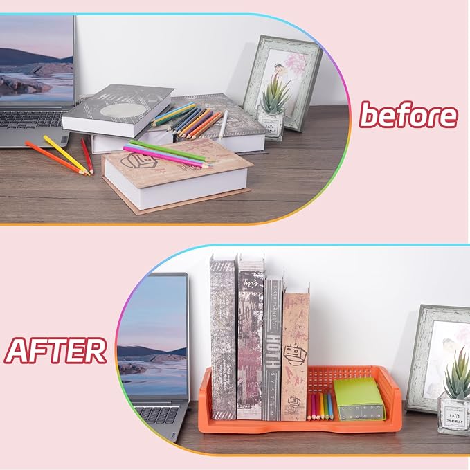 ZZYFGH 6 Pack in Trays for Teachers, Plastic Classroom Paper Organizers, Colorful Storage Baskets for Office, Stackable Office Desktop Document Paper Storage(13.4 * 9.5 * 2.7in)