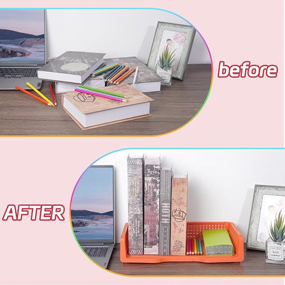 ZZYFGH 6 Pack in Trays for Teachers, Plastic Classroom Paper Organizers, Colorful Storage Baskets for Office, Stackable Office Desktop Document Paper Storage(13.4 * 9.5 * 2.7in)
