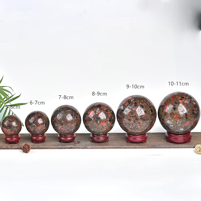 JIC Gem Brazilian Red Agate Crystal Sphere Gemstone Sphere Red Crystal Ball with Display Stand Home Decor Meditation Grid Energy Balance (50-60mm)