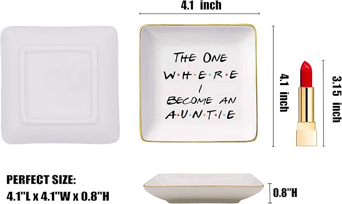 The One Where I Become An Auntie-Friends TV Shower Gift- Ceramic Jewelry Holder Ring Dish Trinket Tray – Baby Reveal Gifts For Aunt Sister Best Friends - New Aunt To Be - Pregnancy Announcement Gift