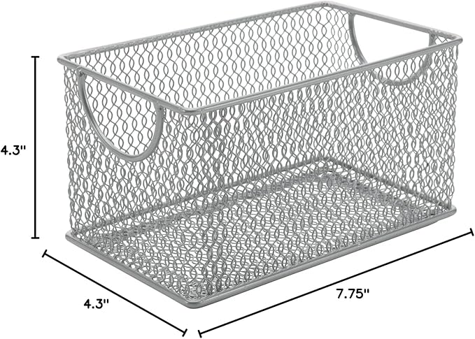 Ybm Home Mesh Storage Box, Silver Mesh Great for School Home or Office Supplies, Books, Computer Discs and More (1, 7.75 x 4.3 x 4.3)