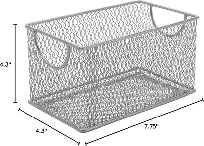 Ybm Home Mesh Storage Box, Silver Mesh Great for School Home or Office Supplies, Books, Computer Discs and More (1, 7.75 x 4.3 x 4.3)