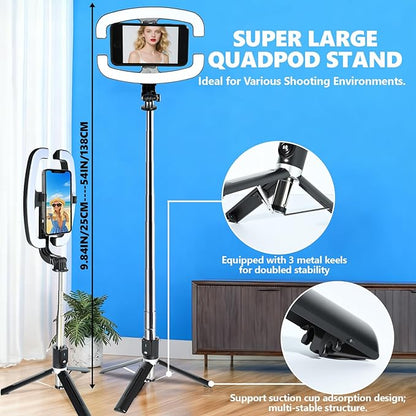 Foldable Selfie Light with Stand,54" Extendable Phone Holder Selfie Stick with Dimmable LED Lights and Remote,Ring Light Tripod for Video Recording/Live Stream/Makeup/Photography/YouTube/TikTok