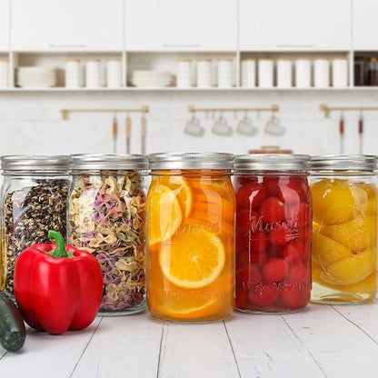 CycleMore Wide Mouth Mason Jars 32 oz, 12 Pack Large Glass Mason Jar with Metal Airtight Lids and Bands, 1 Quart Canning Jars for Pickling, Fermenting, Food Storage & DIY Projects