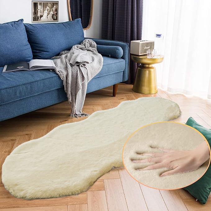 Shag Polyester Bunny Washable Fluffy Rug Runners for Hallways Camel Plush Area Rugs for Living Room Bedroom Sheepskin Rug 2x6 Shaped Nursery Rugs