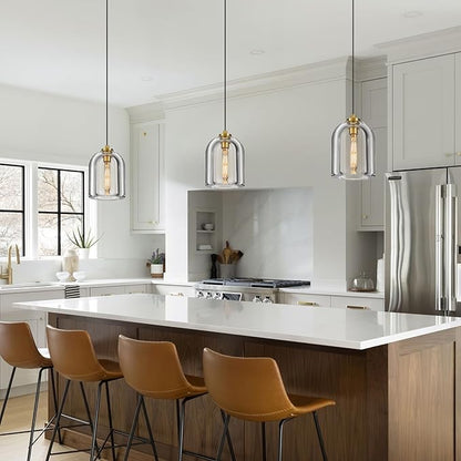 Crystal Pendant Light Kitchen Island: 5.1" Dimmable Vintage Brass Hanging Lights above Dining Table - Modern K9 Crystals Lighting - Luxury Gold Cylinder Pendants Light Fixtures 3000K E12 Bulb Included