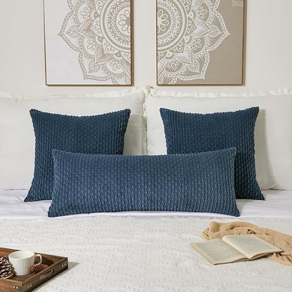 Kevin Textile 20x54 Inch Long Body Lumbar 1 Pack Boho Decorative Throw Pillow Cover Soft Striped Corduroy Rectangle Cushion Case Farmhouse Accent for Living Room Couch Sofa Bed, Blue