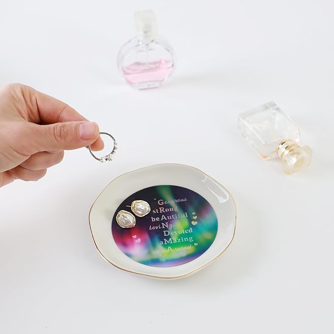 HOME SMILE Mother's Day Gifts for Nana From Grandkids Unique - I Love You Grandma Jewelry Ring Dish Tray with Dynamic Pattern Shifts for Grandmother