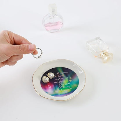 HOME SMILE Mother's Day Gifts for Nana From Grandkids Unique - I Love You Grandma Jewelry Ring Dish Tray with Dynamic Pattern Shifts for Grandmother