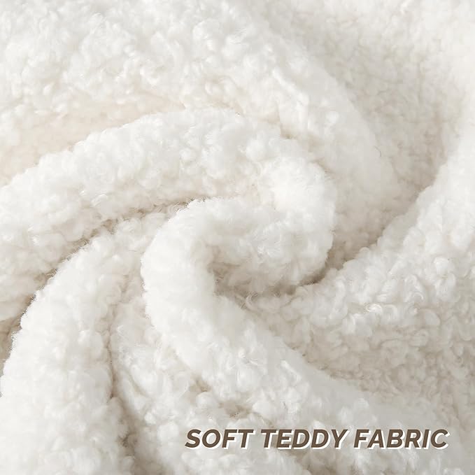 FUTEI Cream White Throw Pillow Covers 26x26 Inch Set of 2,Furry Faux Fur Teddy Boucle Textured Cushion Covers,Soft Fluffy Decorative Euro Pillow Shams,Home Decor for Couch Bed Living Room Office Car