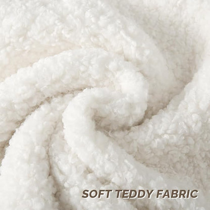 FUTEI Cream White Throw Pillow Covers 16x16 Inch Set of 2,Furry Faux Fur Teddy Boucle Textured Cushion Covers,Soft Fluffy Decorative Pillow Case,Home Decor for Couch Bed Living Room Office Car