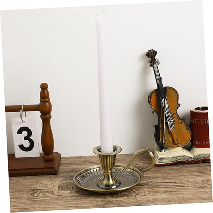 STOBAZA Retro Taper Candle Holder with Handle Vintage Metal Candlestick Tabletop Accent 4.52 Inch Candle Stand for Home Decor Party and Special Occasion