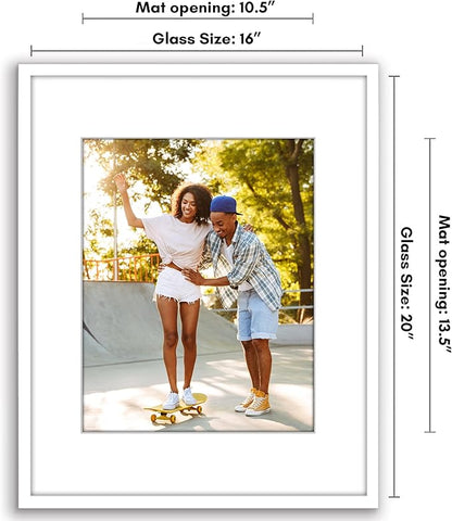 Americanflat 16x20 Picture Frame with Polished Plexiglass - Use as 11x14 Frame with Mat or Display 16x20 Photo Without Mat - Streamline Collection - Thin Border Picture Frames for Wall - White