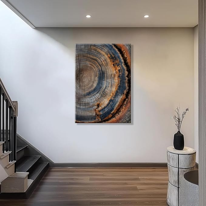IBHJSART Framed Tree Ring Canvas Wall Art Vintage Colorful Wood Stump Painting Prints Modern Minimalist Pictures Neutral Nature Rustic Farmhouse Decor Living Room Bedroom Bathroom Office